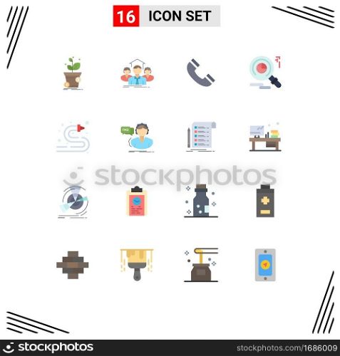 Set of 16 Commercial Flat Colors pack for fire hose, faind, group, research, phone Editable Pack of Creative Vector Design Elements