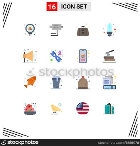 Set of 16 Commercial Flat Colors pack for marketing, light, dad, saver, bulb Editable Pack of Creative Vector Design Elements