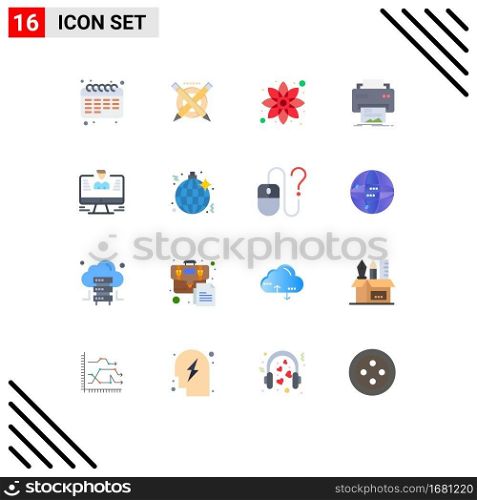 Set of 16 Commercial Flat Colors pack for user, hardware, chamomile, printing, digital Editable Pack of Creative Vector Design Elements