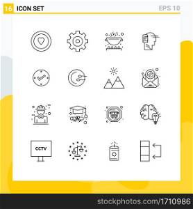 Set of 16 Commercial Outlines pack for approved, open, kitchen, mobility, human Editable Vector Design Elements