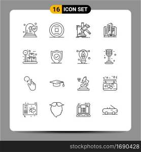 Set of 16 Commercial Outlines pack for box, building, auction, apartment, law Editable Vector Design Elements