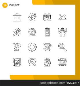 Set of 16 Commercial Outlines pack for camping, pyramid, online, landmark, egypt Editable Vector Design Elements