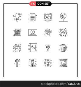 Set of 16 Commercial Outlines pack for chart, budget, molecule, accounting, food Editable Vector Design Elements