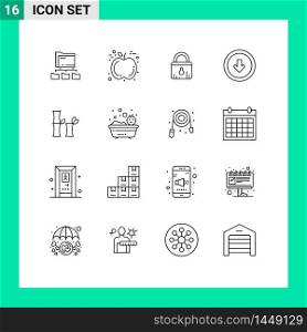 Set of 16 Commercial Outlines pack for china, down, security, user interface, button Editable Vector Design Elements