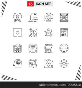 Set of 16 Commercial Outlines pack for design, box, hardware, reporter, journalist Editable Vector Design Elements