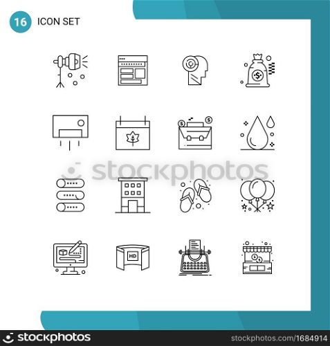 Set of 16 Commercial Outlines pack for dollar, target, corporate, mind, head Editable Vector Design Elements
