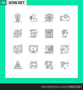 Set of 16 Commercial Outlines pack for electronics, funding, employee, investment, budget Editable Vector Design Elements