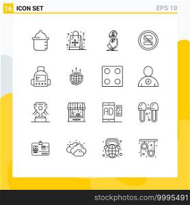 Set of 16 Commercial Outlines pack for fast, diet, recruitment, banned, people Editable Vector Design Elements