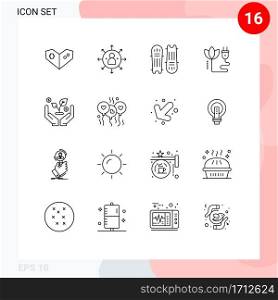 Set of 16 Commercial Outlines pack for finance, cable, cricket, energy, cricket stumps Editable Vector Design Elements