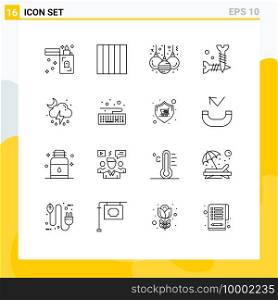 Set of 16 Commercial Outlines pack for hardware, moon, decoration, weather, screws Editable Vector Design Elements