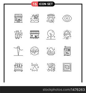 Set of 16 Commercial Outlines pack for insurance, lab, asian, eye, metal Editable Vector Design Elements
