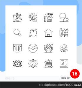 Set of 16 Commercial Outlines pack for magnifying, glass, search, sport, sweet Editable Vector Design Elements