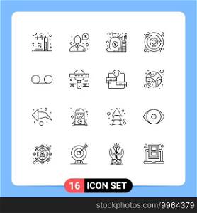 Set of 16 Commercial Outlines pack for mail, star, account, planet, saving Editable Vector Design Elements