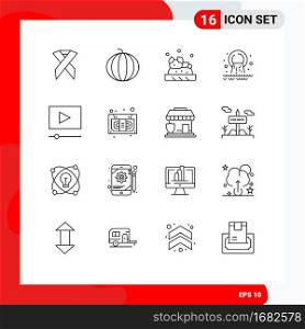 Set of 16 Commercial Outlines pack for movie, waste, bruschetta, sewage, pollution Editable Vector Design Elements