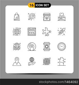 Set of 16 Commercial Outlines pack for room, couple, ecommerce, lover, bed Editable Vector Design Elements