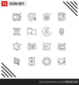 Set of 16 Commercial Outlines pack for scroll, education, drop, text, mobile Editable Vector Design Elements