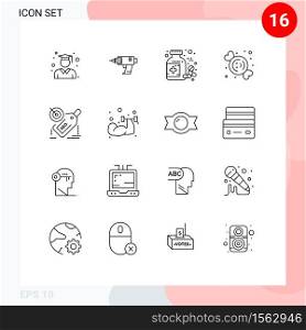 Set of 16 Commercial Outlines pack for tag, food, electronics, dessert, tablet Editable Vector Design Elements