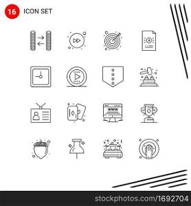 Set of 16 Commercial Outlines pack for tone, date, target, clock, file Editable Vector Design Elements