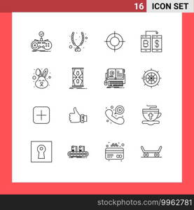 Set of 16 Commercial Outlines pack for transfer, smartphone, present, payment, travel Editable Vector Design Elements