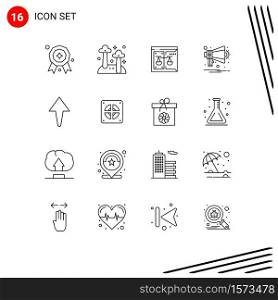 Set of 16 Commercial Outlines pack for up, notification, copyright, multimedia, announcement Editable Vector Design Elements