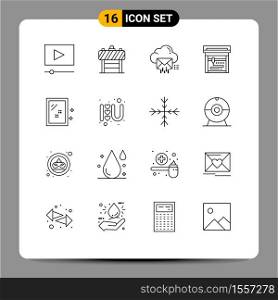 Set of 16 Commercial Outlines pack for wash, mirror, mail, door, machine Editable Vector Design Elements
