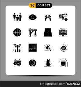 Set of 16 Commercial Solid Glyphs pack for bell, set, cream, basic, movie reel Editable Vector Design Elements