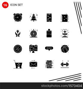 Set of 16 Commercial Solid Glyphs pack for bulb, laboratory, app share, chemical lab, chemical Editable Vector Design Elements