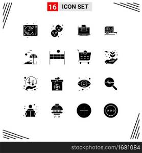 Set of 16 Commercial Solid Glyphs pack for c&, caravan, features, web, resume Editable Vector Design Elements