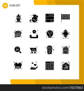Set of 16 Commercial Solid Glyphs pack for call, shopping, database, plus, race Editable Vector Design Elements