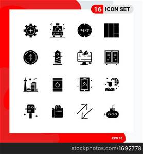 Set of 16 Commercial Solid Glyphs pack for circle, wireframe, school, grid, help Editable Vector Design Elements