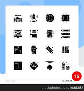 Set of 16 Commercial Solid Glyphs pack for estate, computer, geography, hardware, devices Editable Vector Design Elements