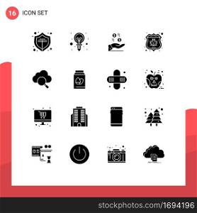 Set of 16 Commercial Solid Glyphs pack for search, security, dollar, protect, antivirus Editable Vector Design Elements