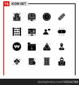 Set of 16 Commercial Solid Glyphs pack for setting, development, clock, toy, abacus Editable Vector Design Elements