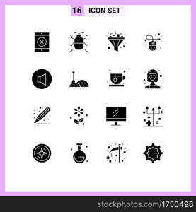 Set of 16 Commercial Solid Glyphs pack for shovel, volume, sort, speaker, mouse Editable Vector Design Elements