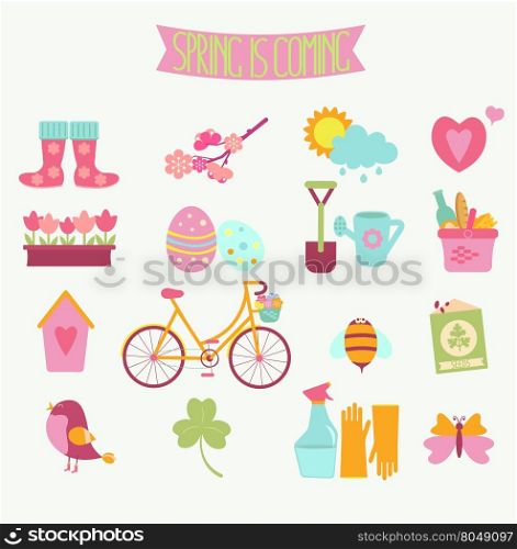 set of 16 flat colorful spring icons. set of colorful spring icons. Vector illustration.