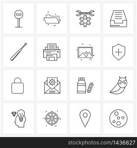 Set of 16 Line Icon Signs and Symbols of baseball, inbox, wrench, files, basic Vector Illustration