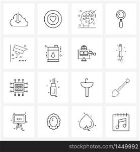 Set of 16 Line Icon Signs and Symbols of eco, city, brain, cctv, medical Vector Illustration