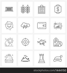 Set of 16 Line Icon Signs and Symbols of emote, dollar, sprout, watch, trading Vector Illustration