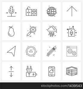Set of 16 Line Icon Signs and Symbols of food, up, kitchen, direction, world Vector Illustration