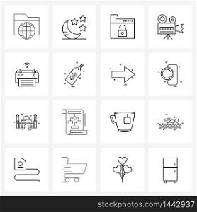 Set of 16 Line Icon Signs and Symbols of printing, laser, essential, video, camera Vector Illustration
