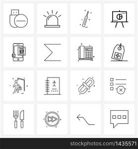 Set of 16 Line Icon Signs and Symbols of thumb impression, learning, cricket, learn, board Vector Illustration