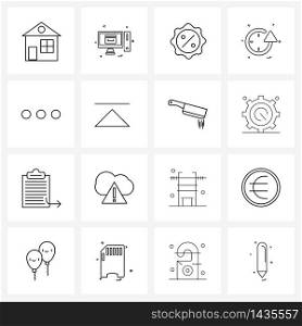 Set of 16 Line Icon Signs and Symbols of user interface, menu button, discount, round, refresh Vector Illustration