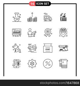 Set of 16 Line Style Icons for web and mobile. Outline Symbols for print. Line Icon Signs Isolated on White Background. 16 Icon Set.. Creative Black Icon vector background
