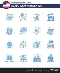 Set of 16 Modern Blues pack on USA Independence Day cola  symbol  location pin  political  donkey Editable USA Day Vector Design Elements