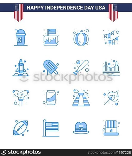 Set of 16 Modern Blues pack on USA Independence Day launcher  party  usa  decoration  american Editable USA Day Vector Design Elements