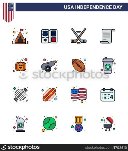 Set of 16 Modern Flat Filled Lines pack on USA Independence Day usa festival; american; ice sport; usa; text Editable USA Day Vector Design Elements