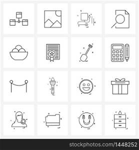 Set of 16 Modern Line Icons of architecture, food, health, balls, document Vector Illustration