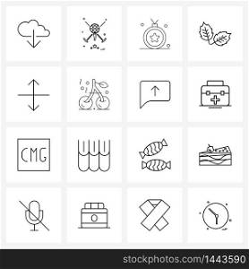 Set of 16 Modern Line Icons of arrow, expand, game, nature, leaf Vector Illustration