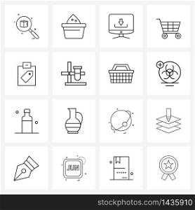 Set of 16 Modern Line Icons of clipboard, fulfillment, Indian, delivery, box Vector Illustration