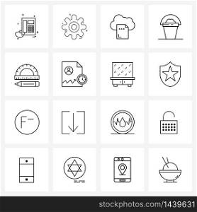Set of 16 Modern Line Icons of education, compass, cloud, gardening, bucket Vector Illustration
